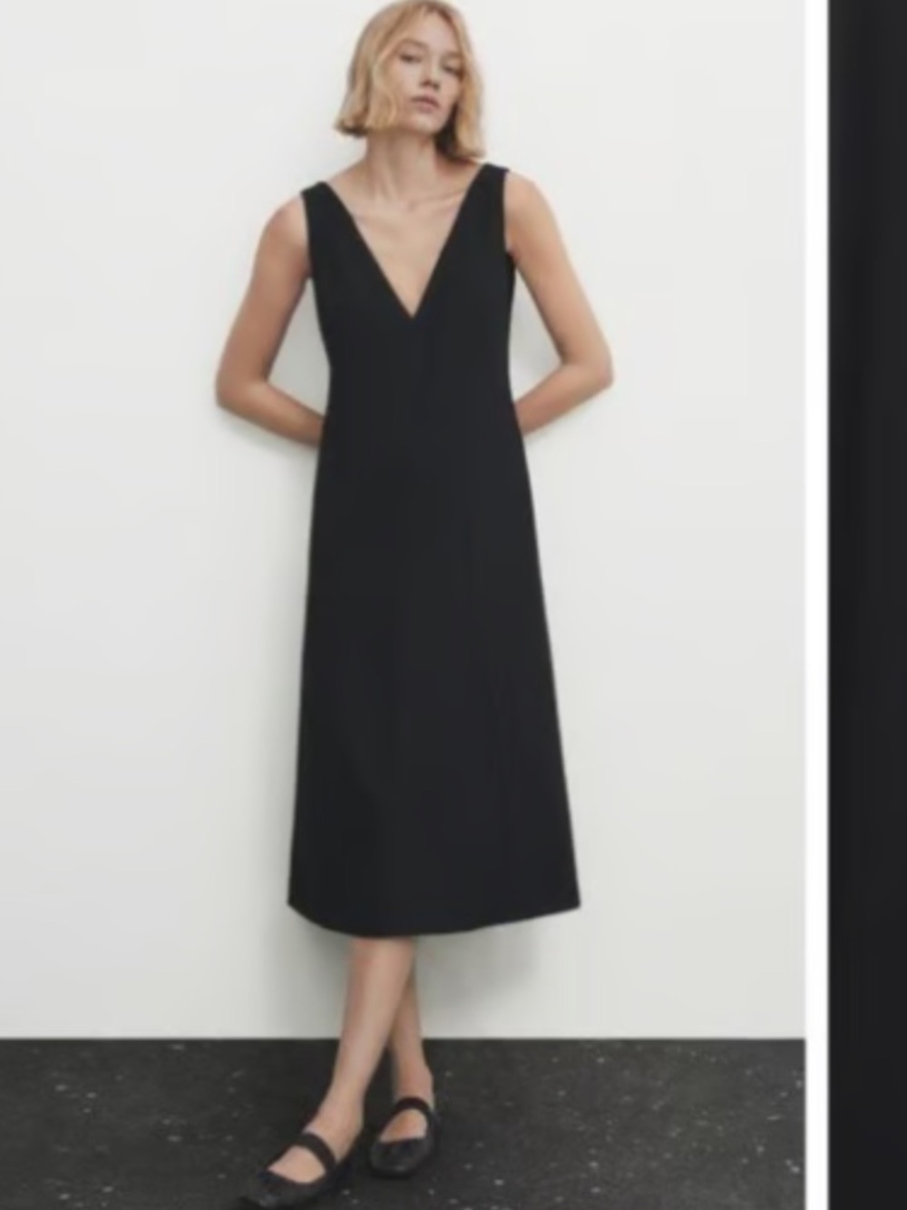Massimo Dutti Casual Style Black V-Neck Midi Dress with Strap. Size XL - Picture 2 of 13